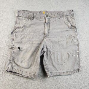 VTG CARHARTT Mens 38 Shorts Natural Distressed Relaxed Fit  Thrashed Workwear